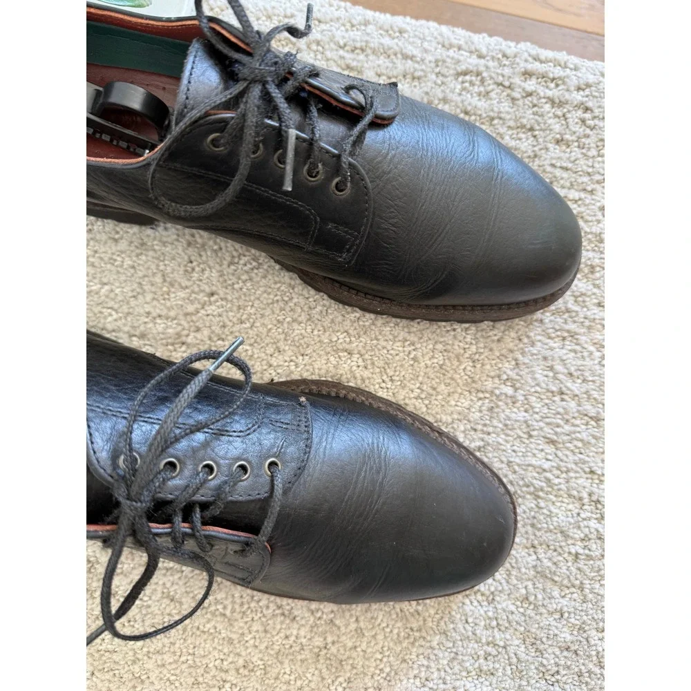 VINTAGE H.S. Trask Bison Leather Derby Shoes Men‎ 12 N Black Lug Sole USA Made